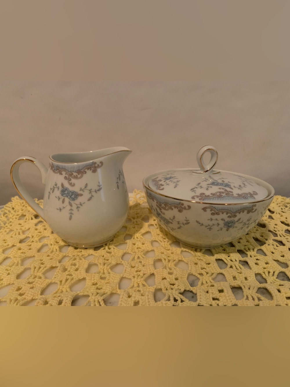 Vintage Imperial China “Seville” Blue Floral Cream & Sugar Bowl Set